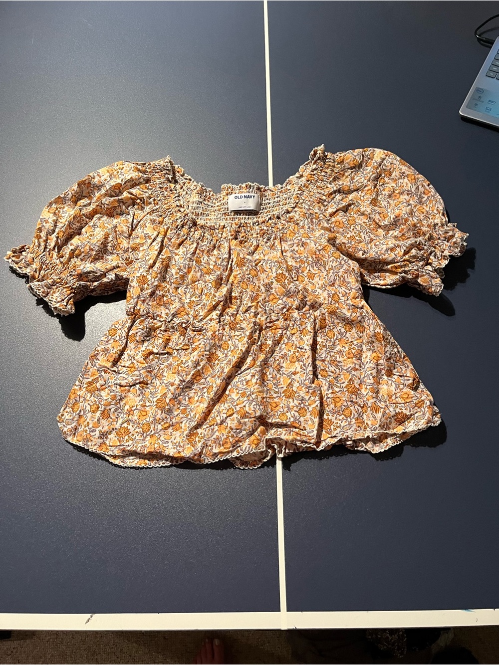 Old Navy Yellow Floral Smocked Puff-Sleeve Blouse
